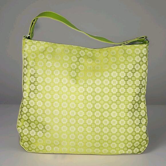 Bijoux Terner Tote Bag Green Canvas Geometrical Print Removable Shoulder Straps - Picture 1 of 11